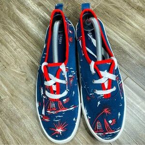 Womens Old Navy Red White & Blue Fireworks Nautical Canvas Sneakers Shoes Size 8